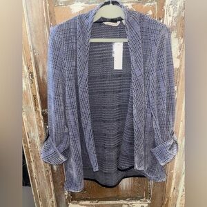 Soft Surroundings Light Lilac Plaid Open-Front Sweater Blazer Size XL NWT